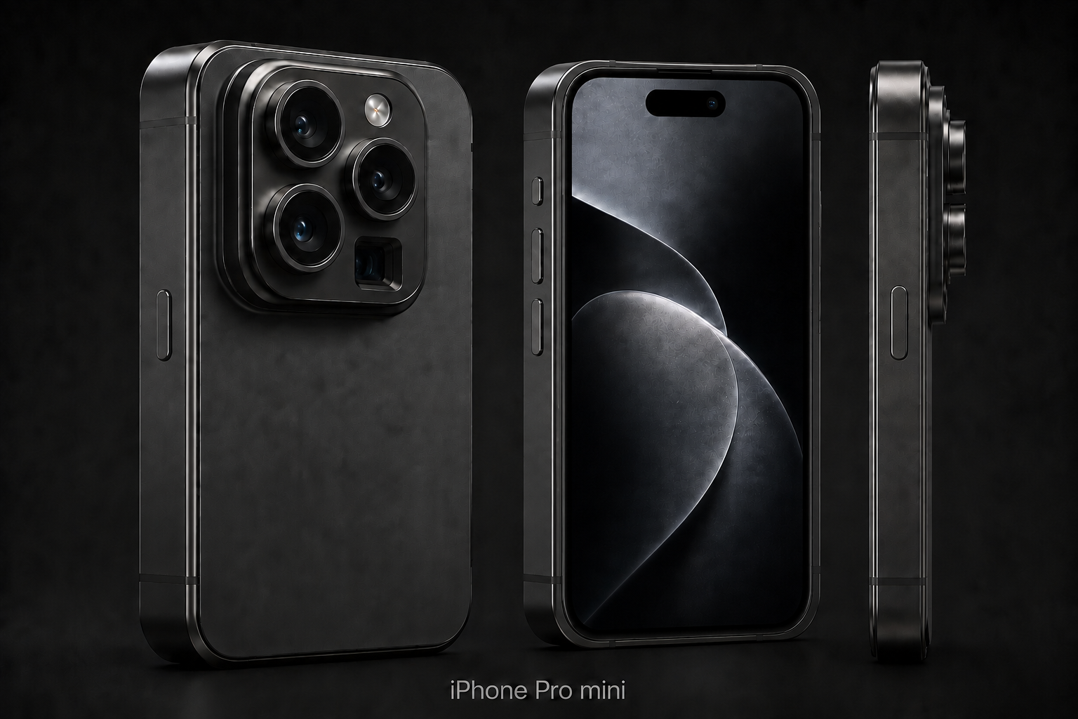 Thick compact Pro mini concept shown from three angles
